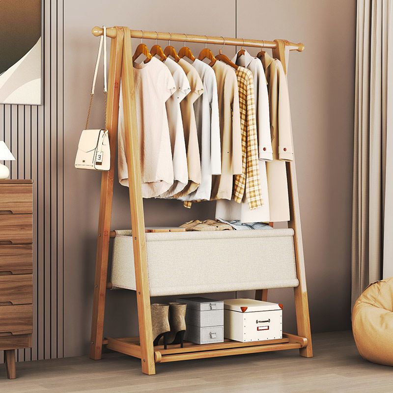 Floor-standing Coat Bedroom Storage Shelf Solid Wood Simple Modern Home Room Bedside Clothes Rack_voghion.com