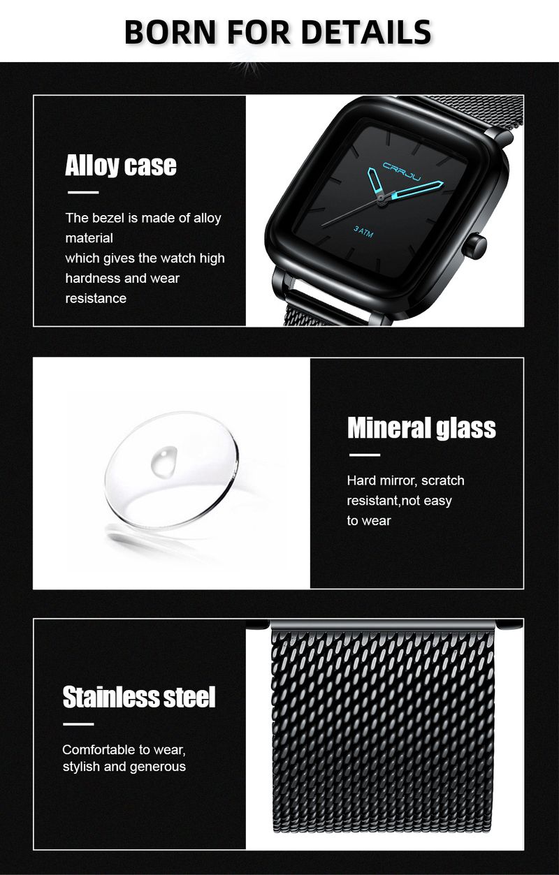 Heren- en damesmodehorloge met vierkante mesh-band en minimalistische wijzerplaat - Casual unisex horloge voor dagelijks gebruik_voghion.com