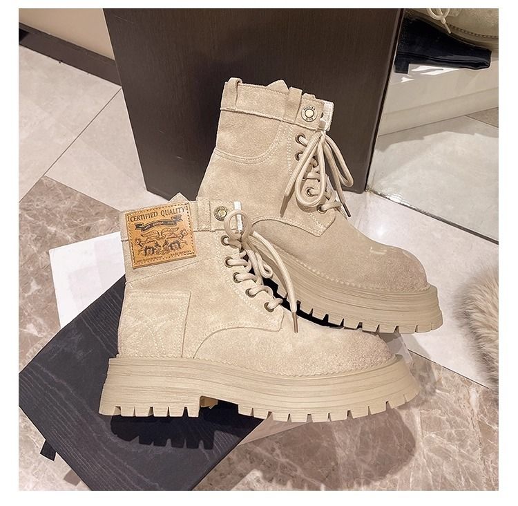 Martin Short For Women 2025 Autumn Winter New Thick Sole Height Increaing Non-Slip Suede Britih Style Yellow Work_voghion.com