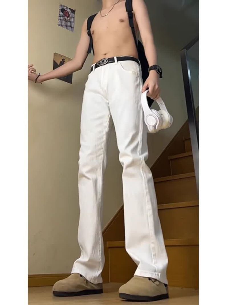 Herren Weiße Cleanfit Bootcut Jeans - Stretch Slim Straight Leg Hose für den Herbst, Streetwear Style, S-XXXL_voghion.com