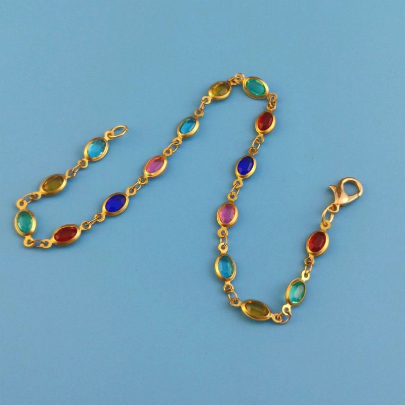 Dopamine Colorful Round Square Glass Crystal Women's Anklet Oval Simple Versatile Foot Jewelry Accessories_voghion.com