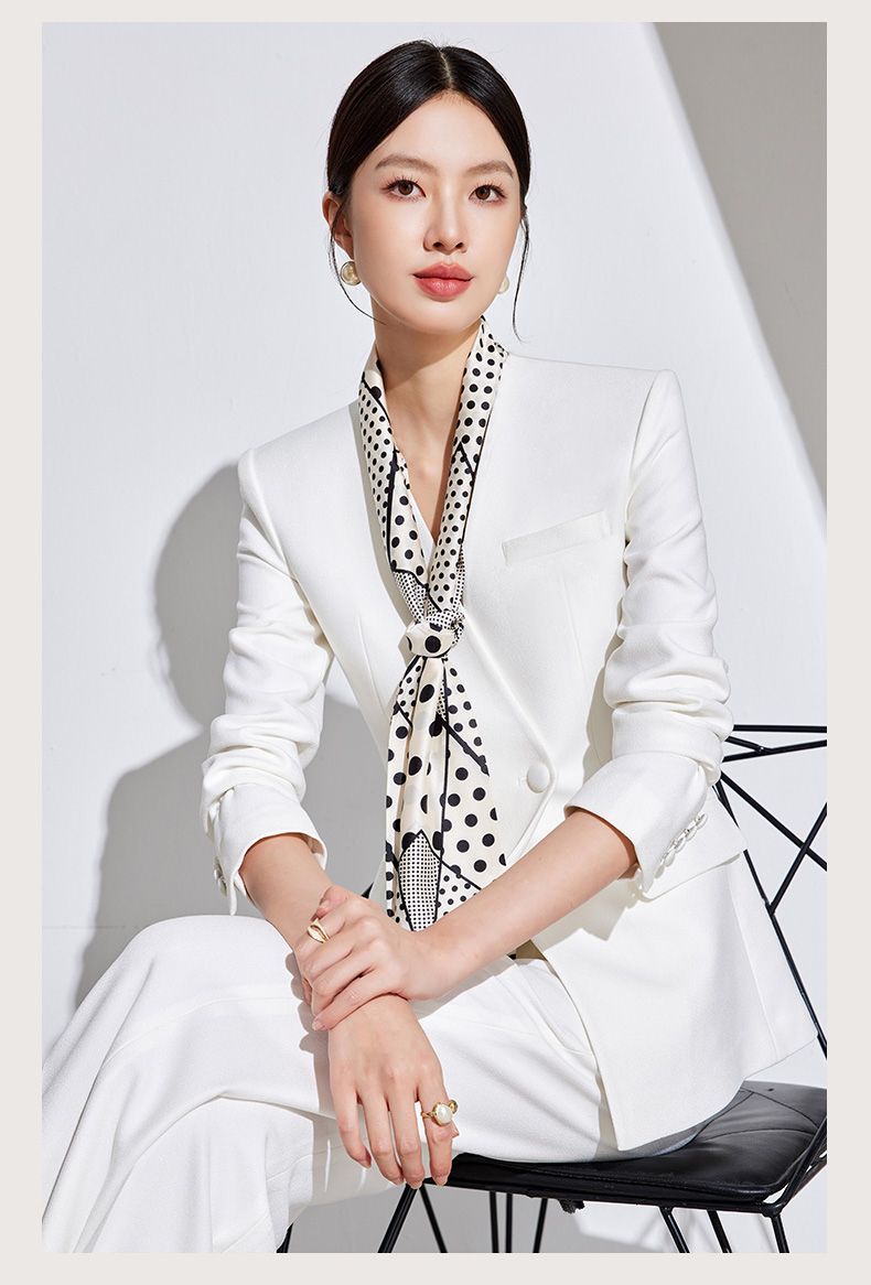 Set Elegant White Classic Fashion High-end Business Office Commuting Two-piece Suit_voghion.com