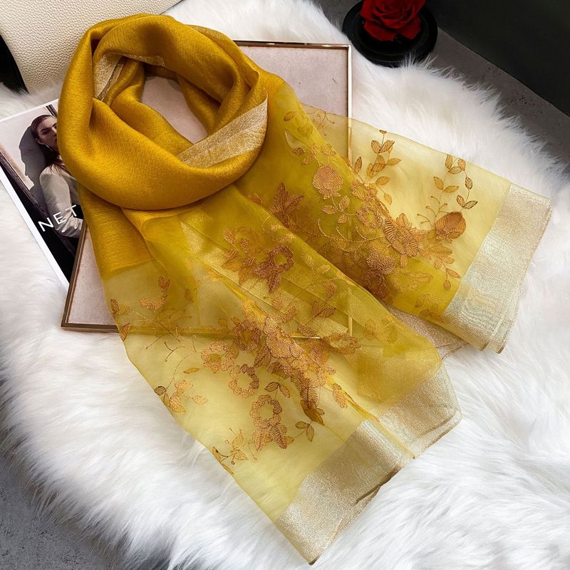 2022 Spring Autumn for Women's Elegant Versatile Wool Blended and Silk Embroidered Scarf_voghion.com