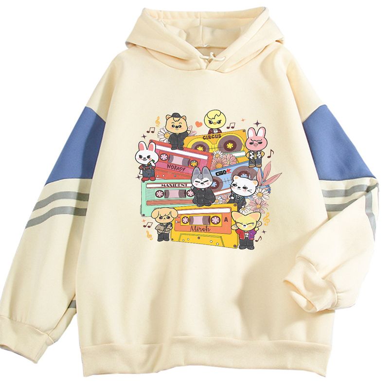 2025 New SKZ Stray Kids Q Version Cartoon Fashion Loose Plus Size Color-Block Hooded Sweatshirt Jacket_voghion.com