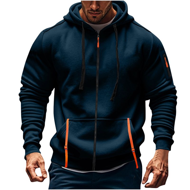 Herren-Kapuzenpullover mit Reißverschluss und mehreren Taschen, Fleece-gefütterter Winterpullover für Freizeit- und Sportbekleidung (Schwarz, Grau, Marineblau, Khaki)_voghion.com