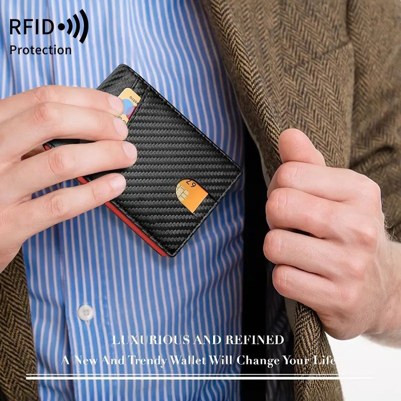 Men's Bags Hot Selling Men's Wallet 14 Card Slots RFID Card Holder Carbon Fiber Pattern Wallet Large Capacity Two Fold Wallet Anti Theft_voghion.com