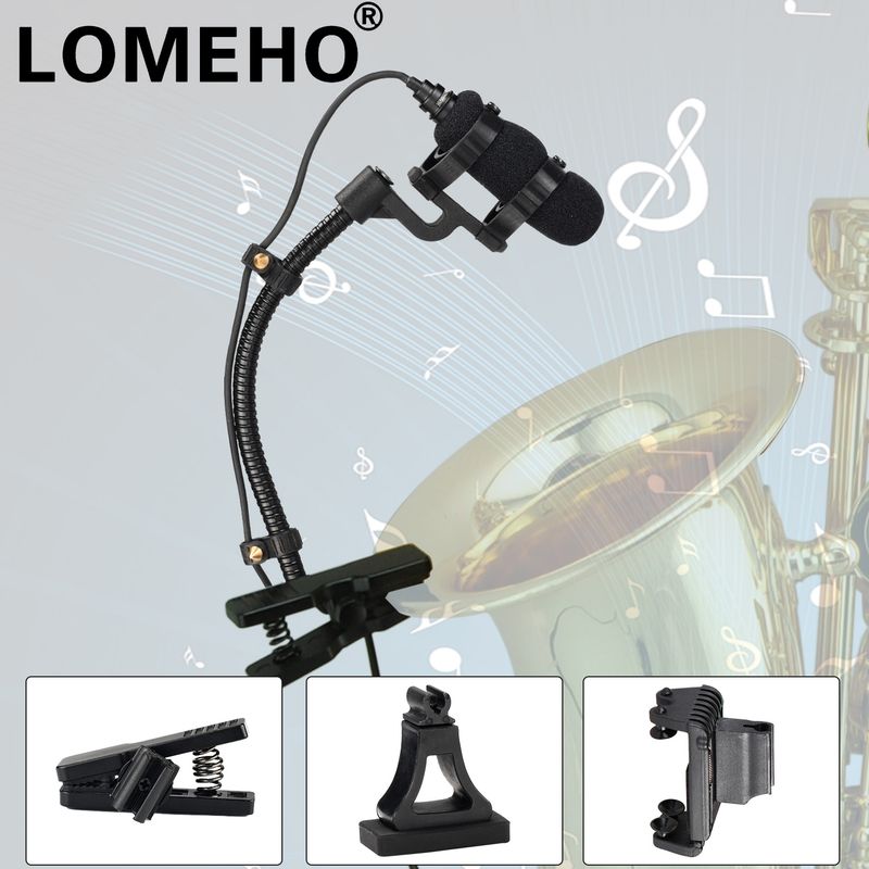 Microfono per sassofono LOMEHO a 3 pin XLR Plug Condensatore per strumento musicale con morsetto per violoncello Microfono per pianoforte con clip Performance_voghion.com
