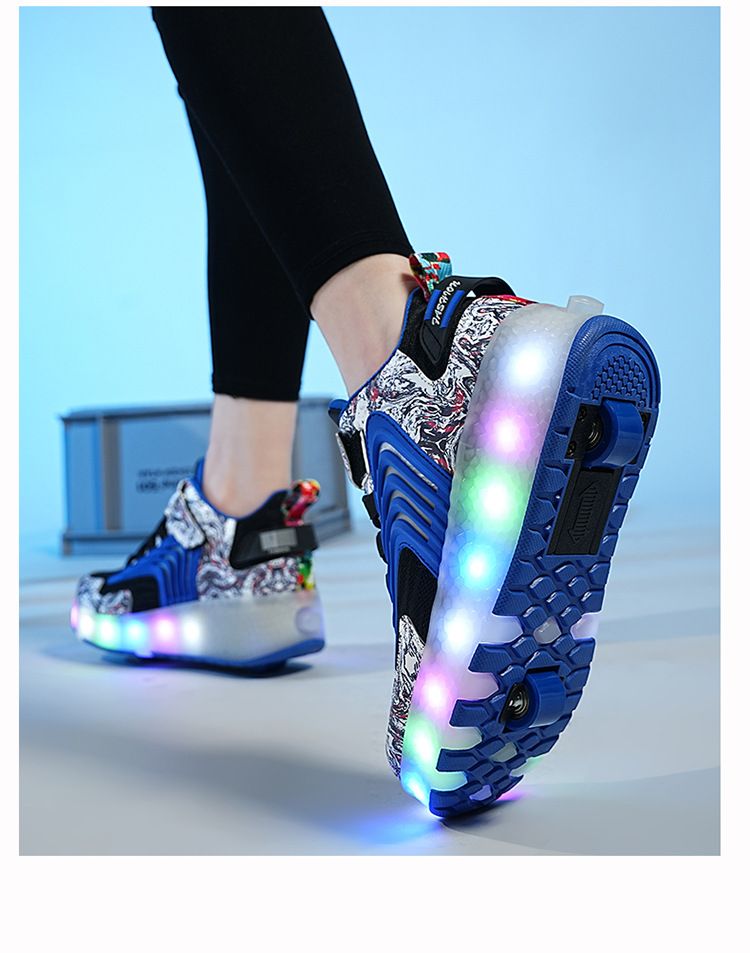 Zapatillas para niños Zapatillas de running de nuevo estilo para niños, patines invisibles de doble rueda, patines de malla transpirable con luces y modelos de carga._voghion.com