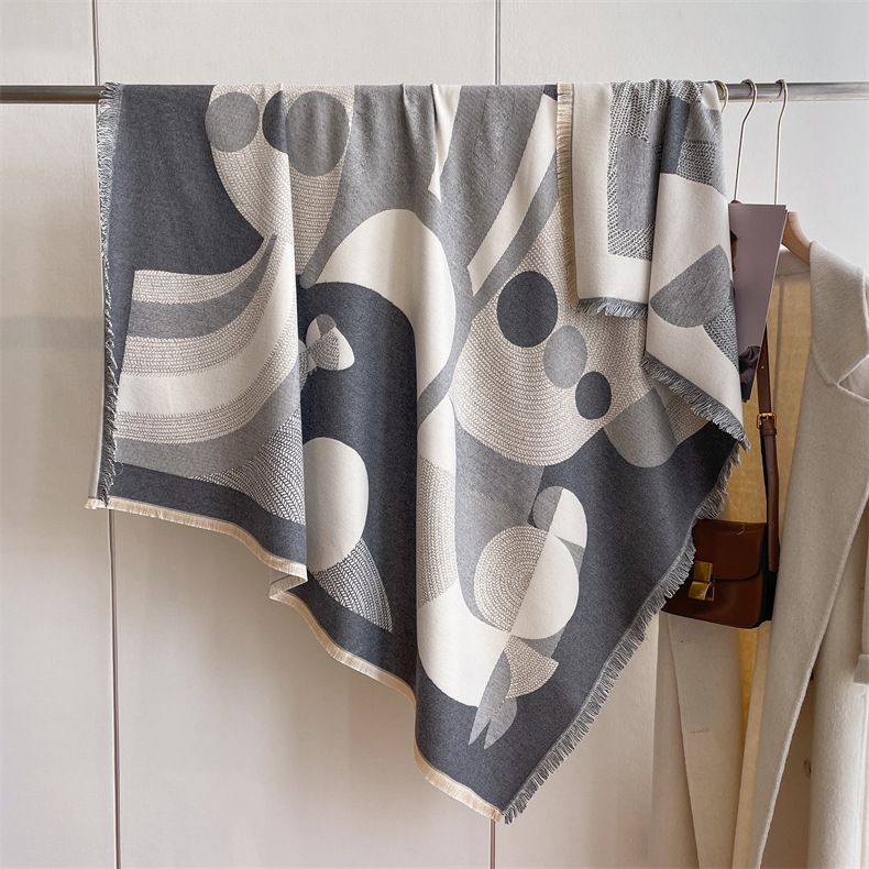 2024 Autumn/Winter New Square Art Style Cashmere Scarf Women's Warm Air Conditioning Room West Blanket Shawl_voghion.com