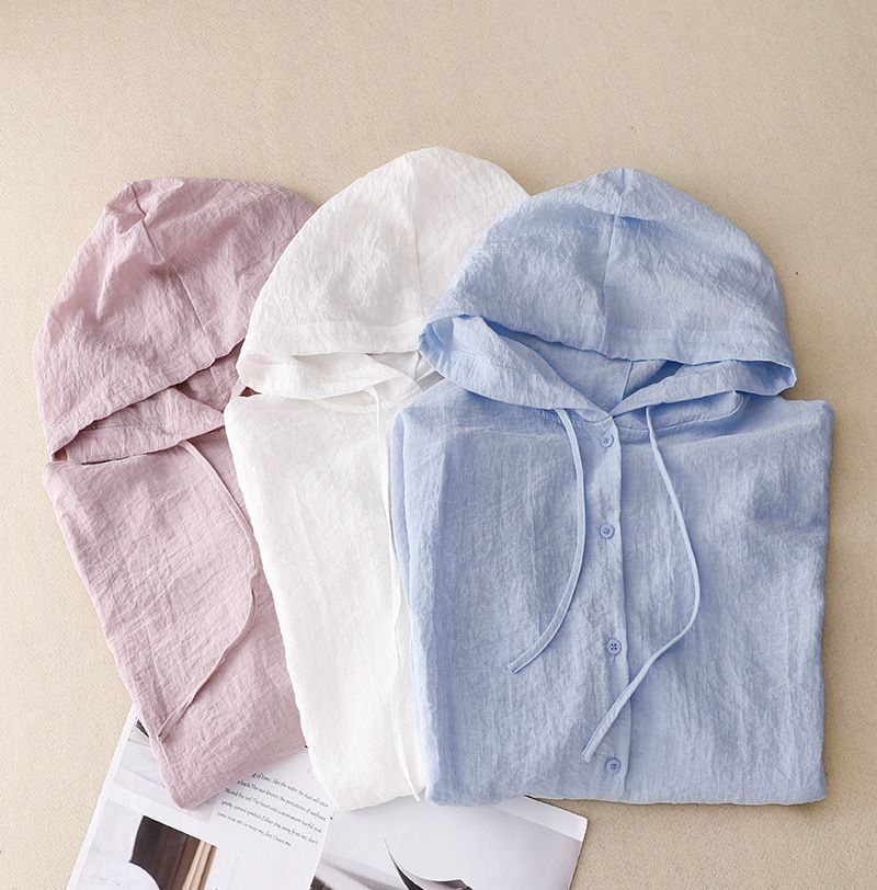 Camiseta de manga larga con capucha y protección solar Real Shot, estilo casual y holgado, ideal para la playa o para mujer._voghion.com