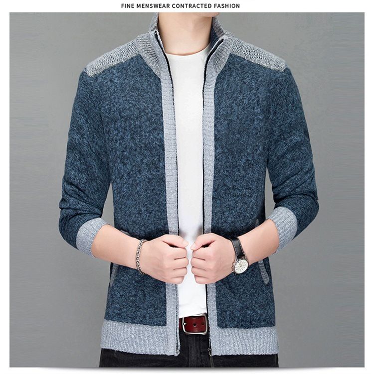 Herren-Pullovermantel mit Fleecefutter und Reißverschluss, warme Winter-Strickjacke, entspannte Passform, maschinenwaschbar, für Freizeit- und Business-Freizeitkleidung (Blau, Grau, Kamel)_voghion.com