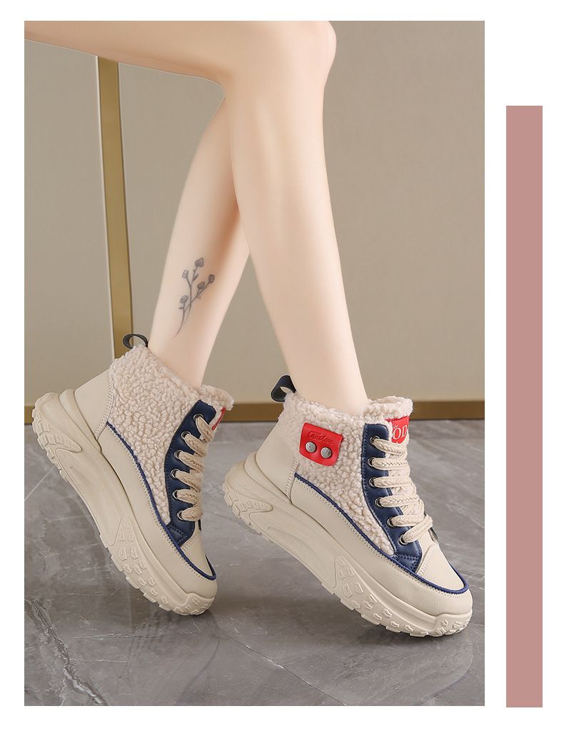 Sneakers invernali con plateau da donna - Scarpe alte foderate in pelliccia sintetica con suola spessa per calore e altezza, stivali casual alla moda per l'uso quotidiano_voghion.com