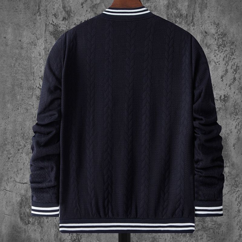 Herbst/Winter Herren Baseballuniform, gestrickt, Jacquard, einfarbig, Stehkragen, lässig, mit überschnittener Schulter, Button-Down-Jacke_voghion.com