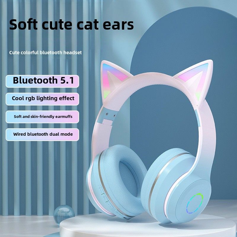 ST89M Macaron postopno spreminjajoče se barve svetleče slušalke z mačjimi ušesi Bluetooth slušalke, brezžične glasbene slušalke_voghion.com