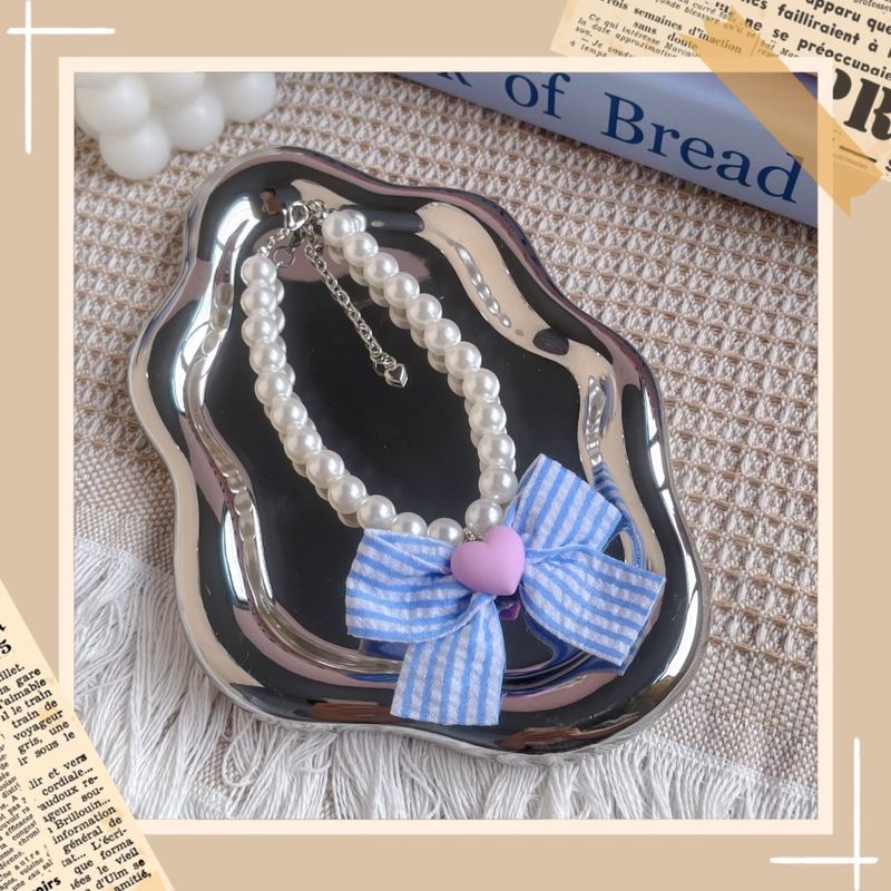 Collana di perle regolabile per cani e gatti, con fiocco in colori a contrasto, accessori per il collo degli animali domestici_voghion.com