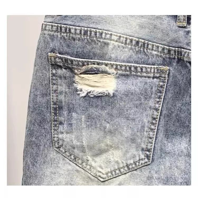 Ripped Denim For Men Summer Thin Stretch Large Size Slim Straight Youth Five-Point Mid-Length Casual Shorts_voghion.com
