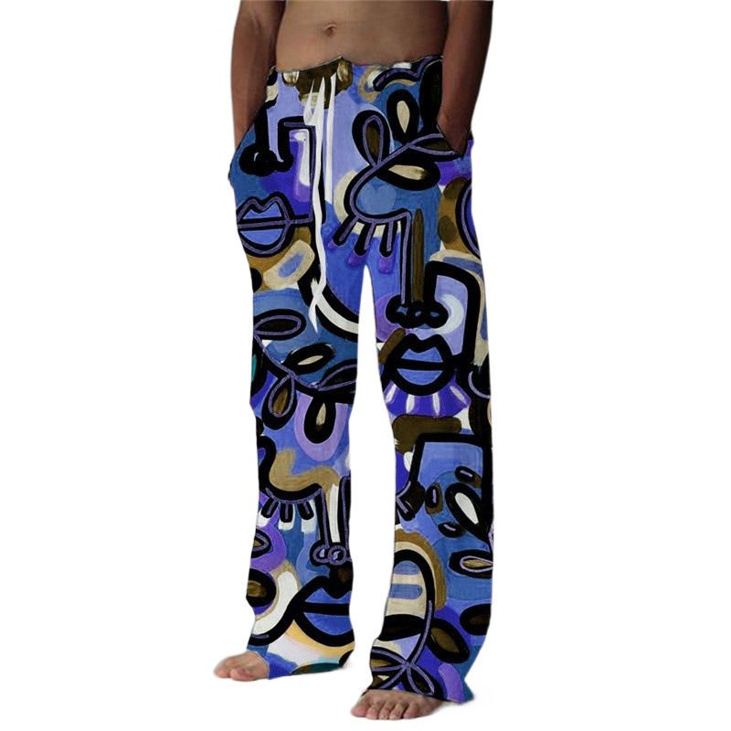 Premium Products Pants Summer Pants Beach Pants Drawstring Elastic Waist 3D Printed Stripe Pattern Printed Geometric Comfortable Men_voghion.com