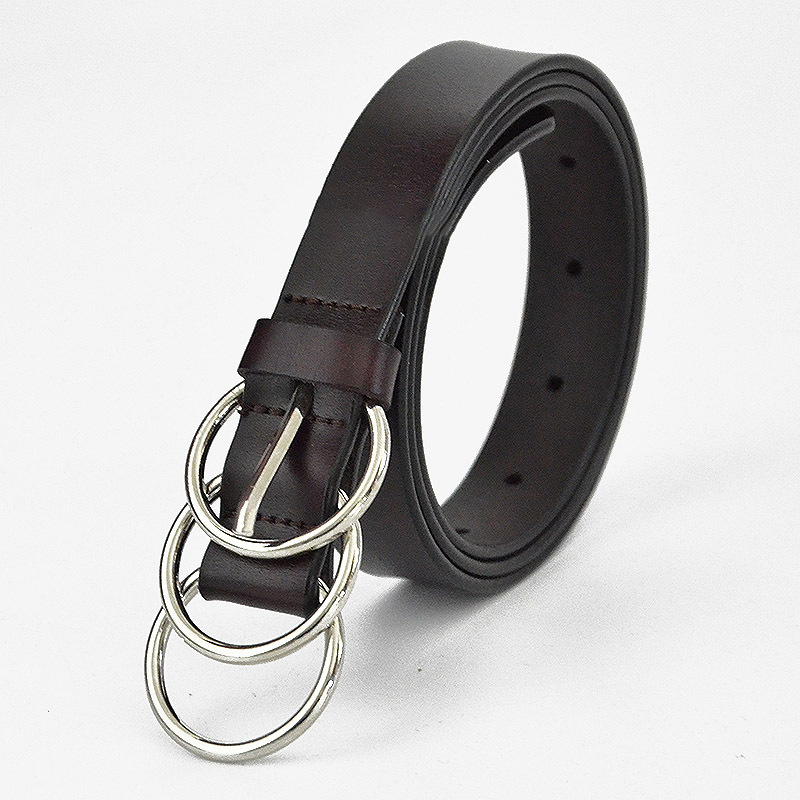 New Punk Women's Casual Fashion Simple Three Button Circular Ring Two Layer Cowhide Belt_voghion.com