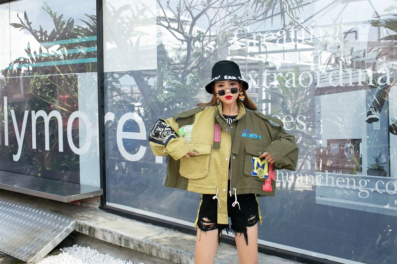 Women's clothing stand collar short bf neutral style baseball jacket splicing color matching workwear jacket for women spring and autumn_voghion.com