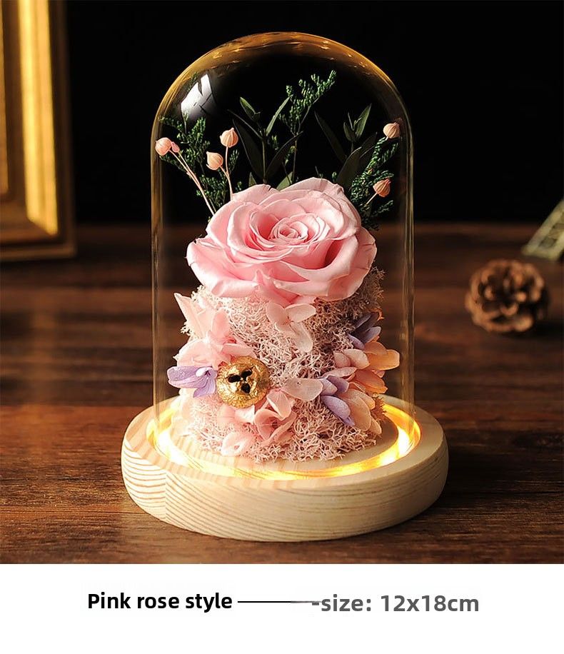 Regalo con cupola in vetro di rosa stabilizzata - Rosa fatta a mano + coperchio trasparente, base LED romantica, regalo per San Valentino/Qixi/compleanno/anniversario_voghion.com
