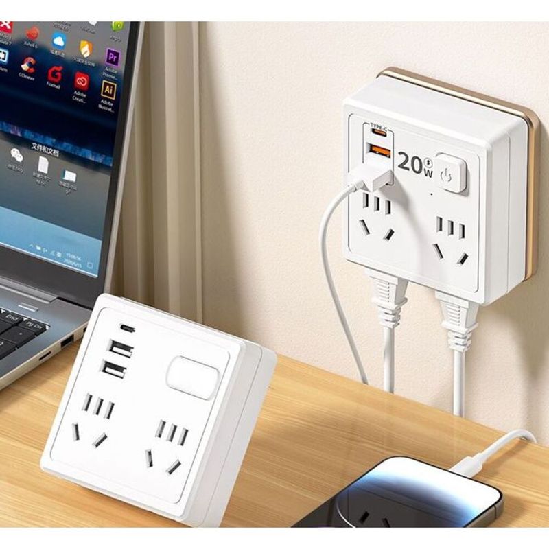 Multifunctional Multi-hole 86 Socket Household Dormitory Converter With Switch USB Power Strip 20W Fast Charging Night_voghion.com