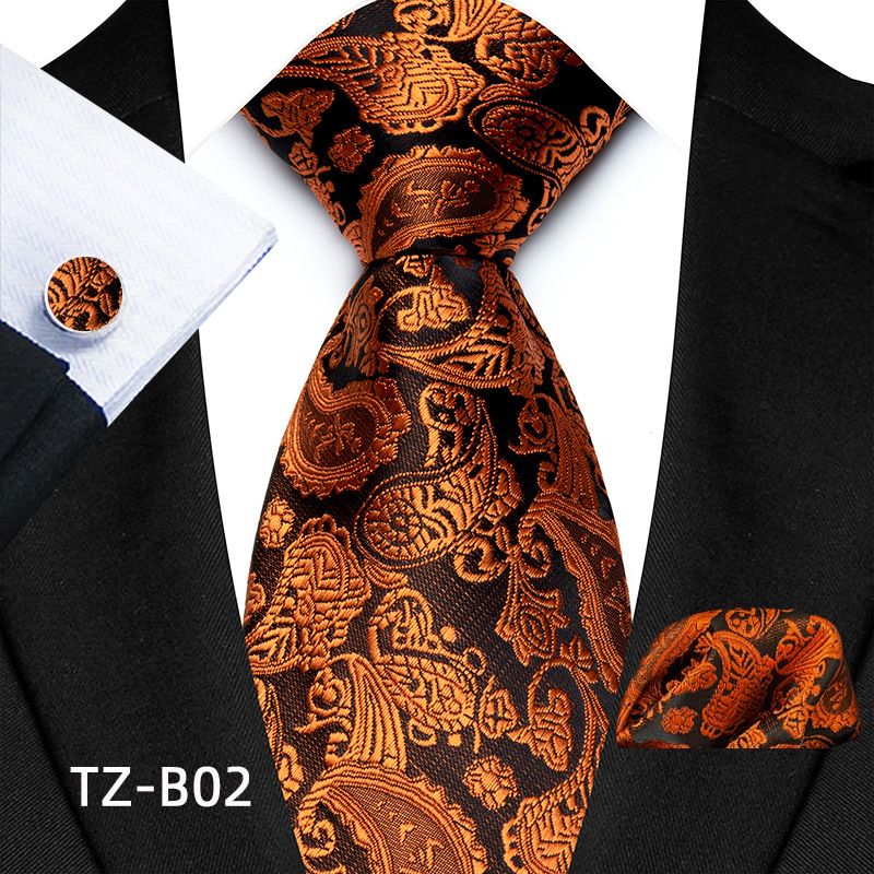 Set de costum de nuntă bărbătesc cu model paisley, cravată și batistă de buzunar, cu manșete_voghion.com