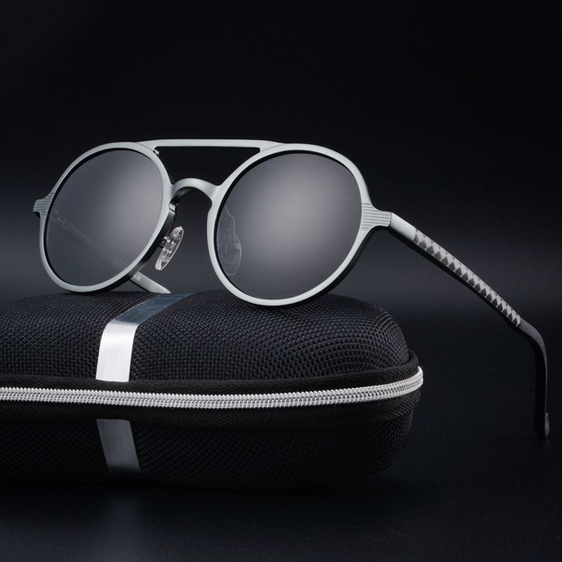 Occhiali da sole polarizzati con montatura rotonda alla moda, occhiali da sole da uomo in alluminio e magnesio, occhiali da sole da guida_voghion.com