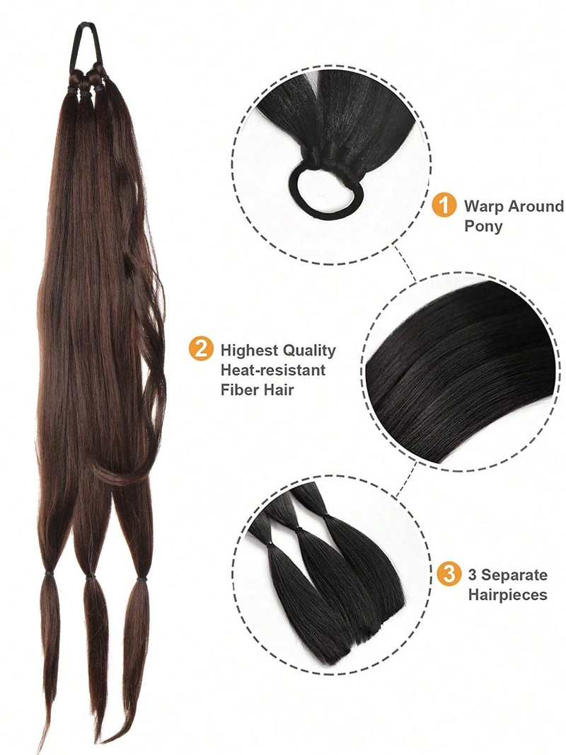 32 tum lång flätad hästsvans med svart rak rem, lämplig för kvinnors dagliga slitage. Syntetisk hög temperatur_voghion.com