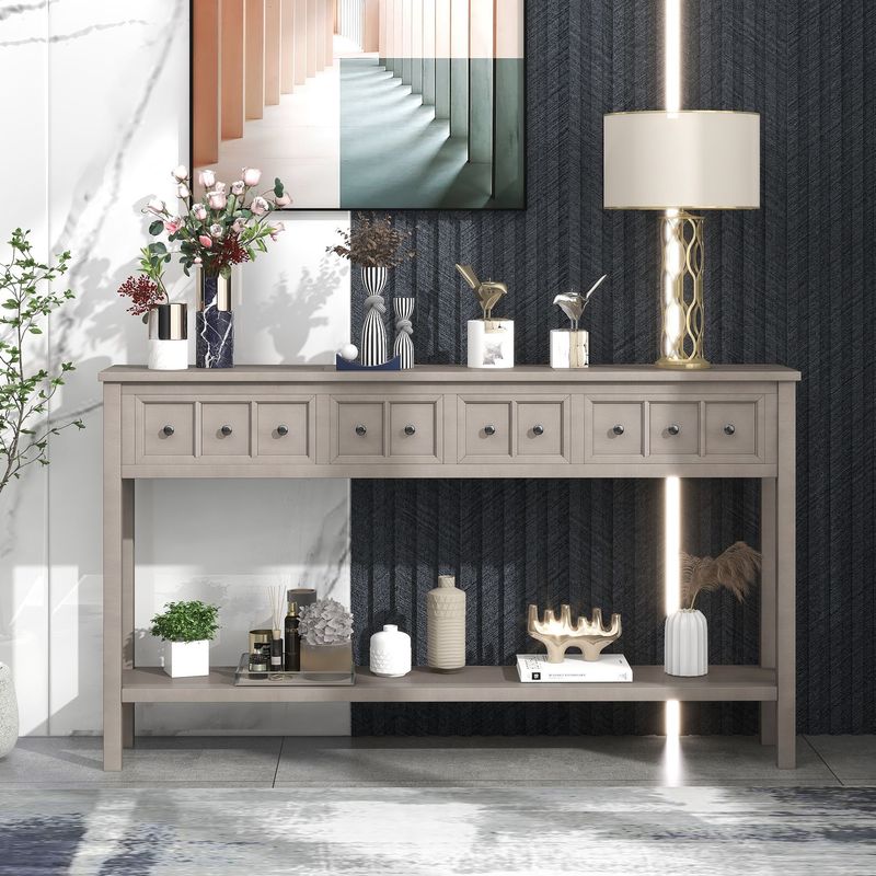 Rustic Entryway Console Table,60" Long Sofa Table With Two Different Size Drawers And Bottom Shelf For Storage_voghion.com