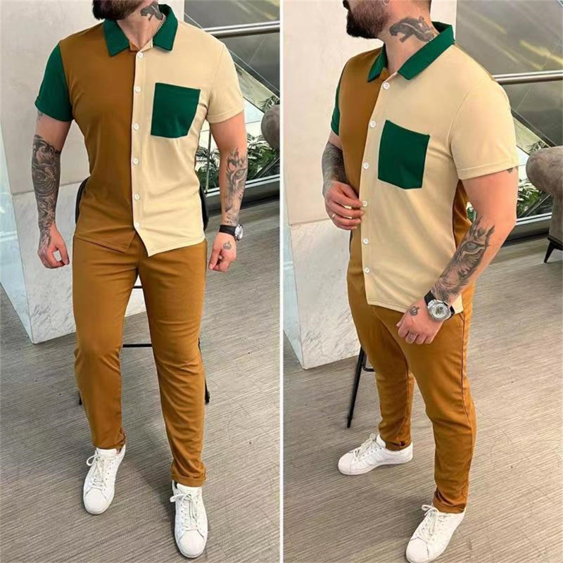 2024 Camicia da uomo colorata primavera e autunno Pantaloni lunghi a maniche corte Set sportivo casual_voghion.com