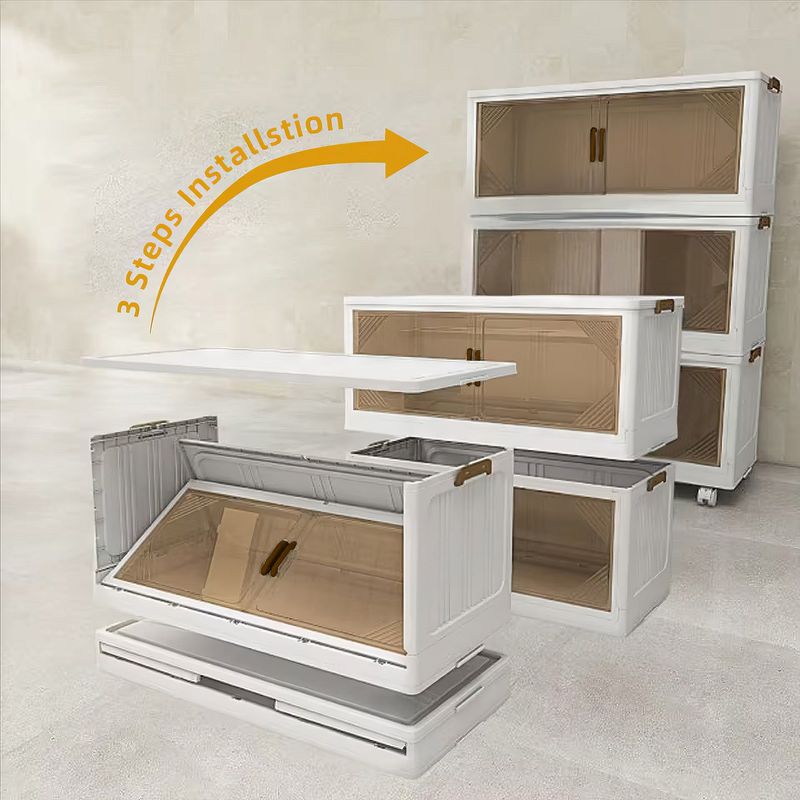 292 QT 25.6 Inch Wide Clear Door Foldable Storage Box – 3-Tier Large Capacity Organizer, Easy Access, Space-Saving Foldable Design_voghion.com