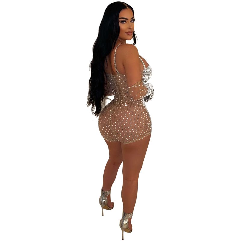 Women's Clothing Fashion women's solid color gauze press drill through shorts jumpsuit_voghion.com