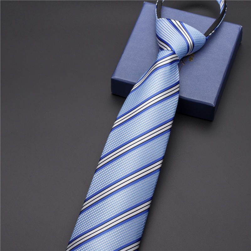 Unisex Black men's tie Striped Blue Business tie Lazy zip tie_voghion.com