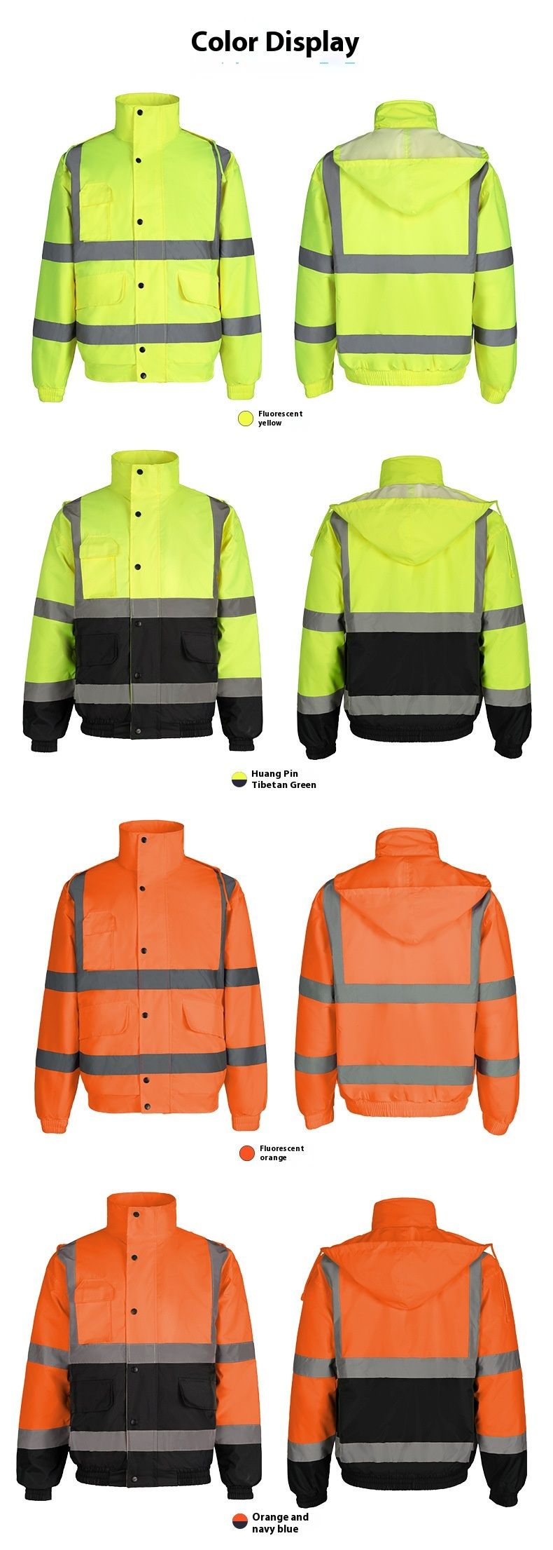 Reflective Cotton 300d Oxford Cloth Waterproond Windproof For Winter Warmth, Multi Pocket Reflective Jacket_voghion.com