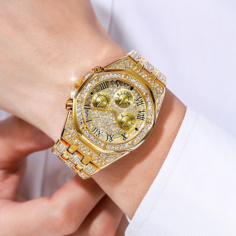 New best-selling watch high-end three eye set with full diamond silver powder_voghion.com