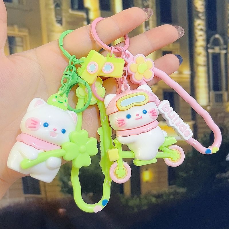 Cartoon Creative Spring Outing Cute Exquisite Kitten PV Soft Rubber Keychain Backpack Pendant Ornament Gift_voghion.com