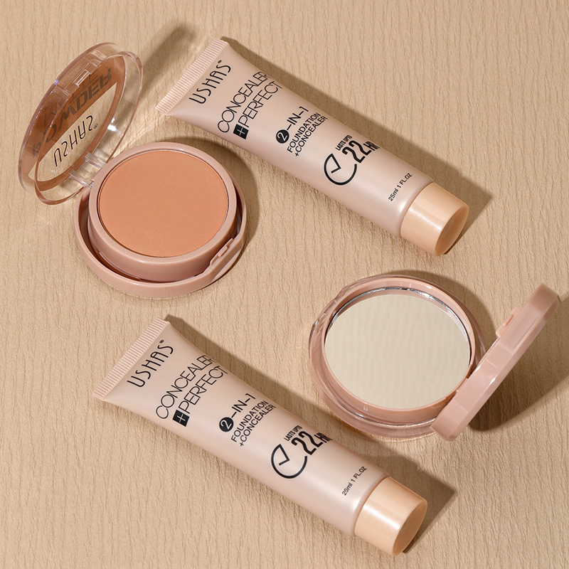 USHAS powder+liquid foundation Combination Set Waterproof, Makeup Free, Skin Brightening Type B_voghion.com