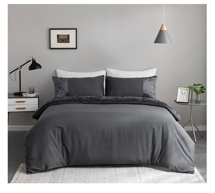 Parure de lit minimaliste moderne, housse de couette et taies d'oreiller gris clair et gris foncé - Fibre synthétique 90 g/m² avec teinture réactive_voghion.com