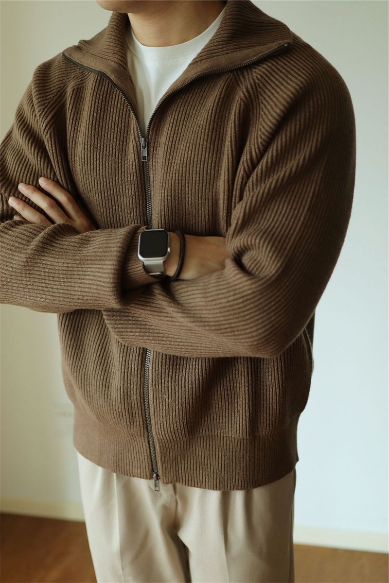 Men’s Chunky Knit Zip-Up Cardigan – High Neck Winter Sweater (Breathable Cotton, 5 Sizes, Minimalist Design, Anti-Wrinkle, Machine Washable)_voghion.com