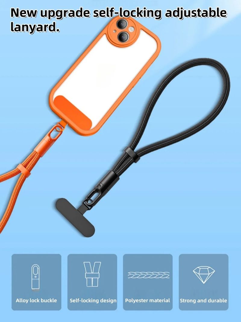 Universal Adjustable Mobile Phone Lanyard Short Wrist Strap With Self-locking Anti-drop Design Durable Polyester Phone Strap_voghion.com