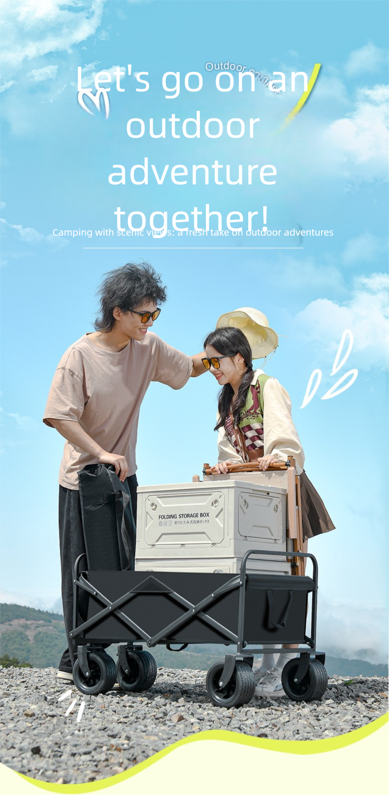 Outdoor Folding Portable Stall Camping Campsite Pull Cart_voghion.com