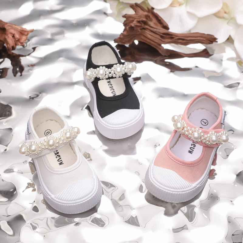 Dicke Mary Jane-Mädchenperlen-Süße Keksschuhe mit Klettverschluss und dicken Sohlen, lässige Kinder-Leinenschuhe im College-Stil_voghion.com