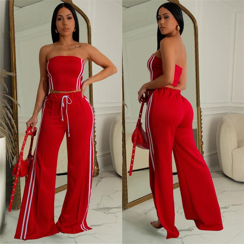 C7056 Mode Dames Effen Kleur Mouwloos Tweedelige Lange Set Nieuw_voghion.com