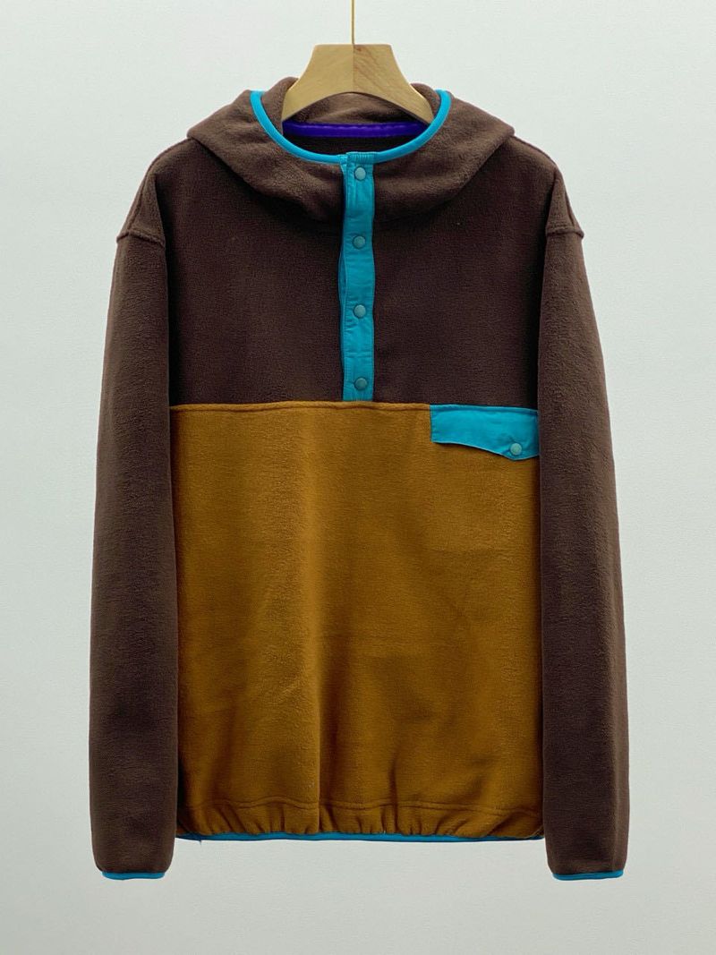 Męska bluza z kapturem unisex z podszewką z polaru – kolorowy blok z szczotkowanym wnętrzem, niezbędny element zimowej garderoby (niebieski/szary, kawowy, S-XL)_voghion.com