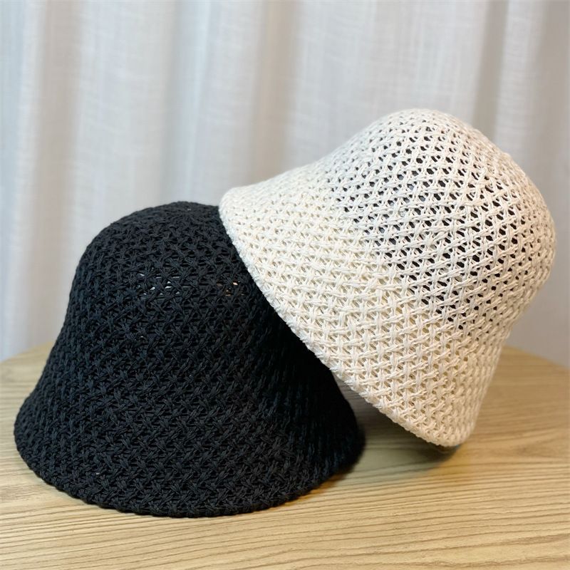 2024 Spring/summer New Korean Version of Niche Knitted Fisherman Hat Women's Hollowed Out Basin Hat Plain and Versatile Bucket Hat_voghion.com