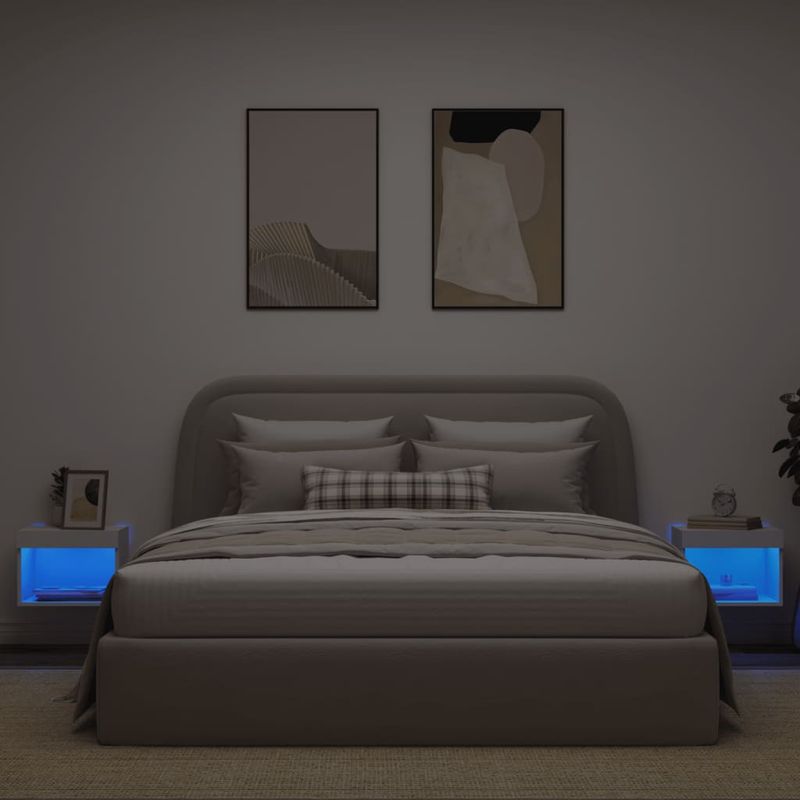 Wand-Nachttisch mit LED-Leuchten 2 Stk. Weiß_voghion.com