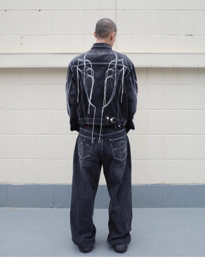 Herretøj Retro Tassel Vasket Distressed Sort Kort Arbejdstøj Denimjakke Herre Trendy Frakke_voghion.com