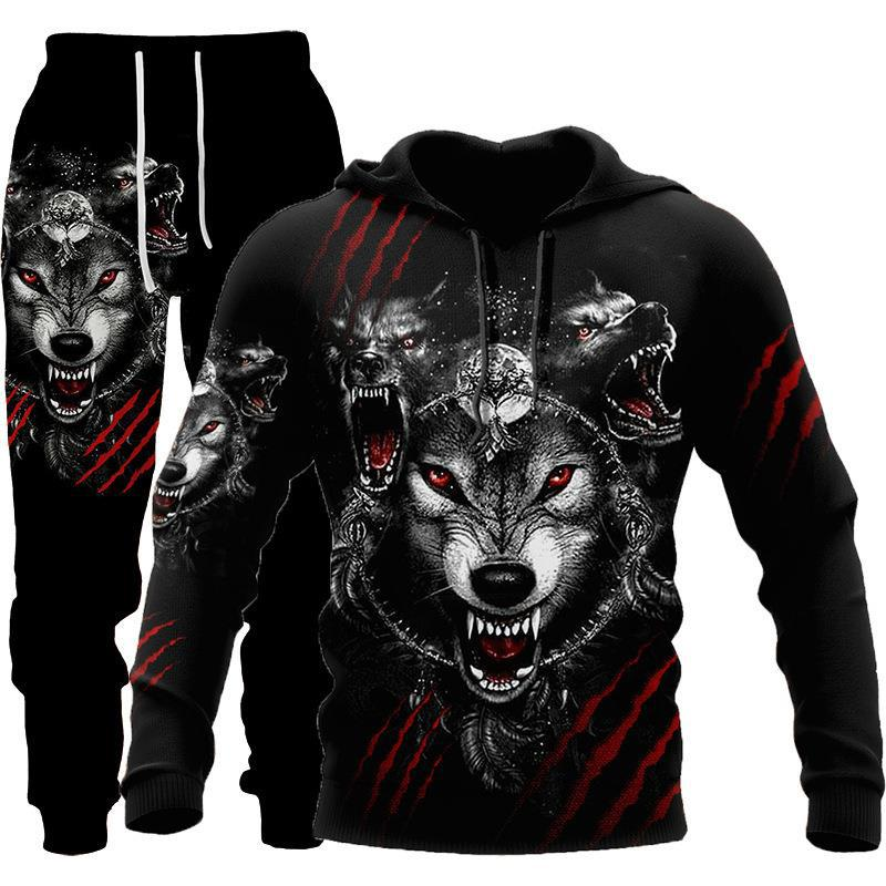 2024 New Tiger Animal Pattern 3D Printed Hooded Men's Sweater Set_voghion.com