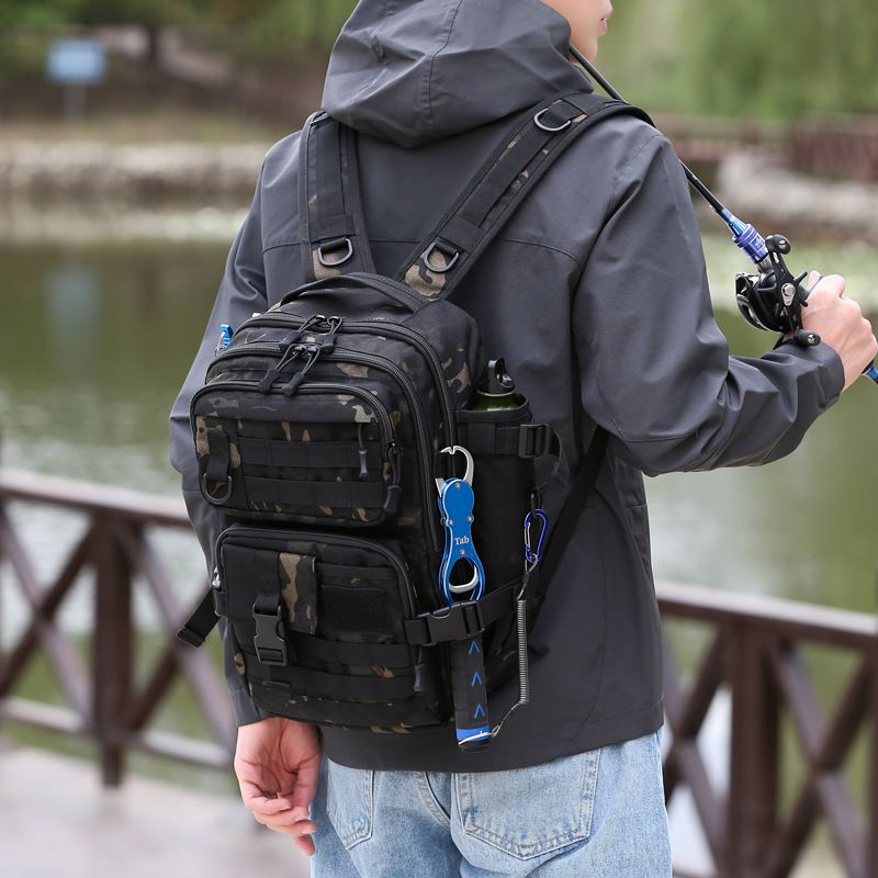 Mochila para exteriores con funda de transporte Baitcaster, camuflaje táctico, bolsa de senderismo, bolsa de pesca impermeable de gran capacidad para viajes._voghion.com