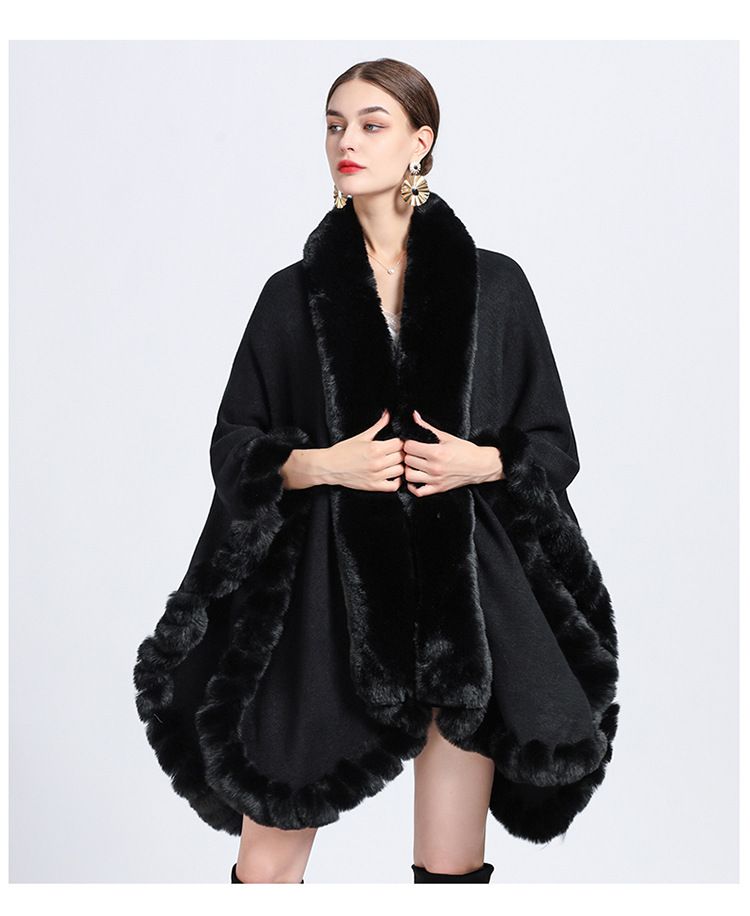 Elegante cardigan oversize con maniche a pipistrello e collo in pelliccia sintetica di coniglio - Lungo cappotto avvolgente con apertura frontale per donna (colori multipli)_voghion.com